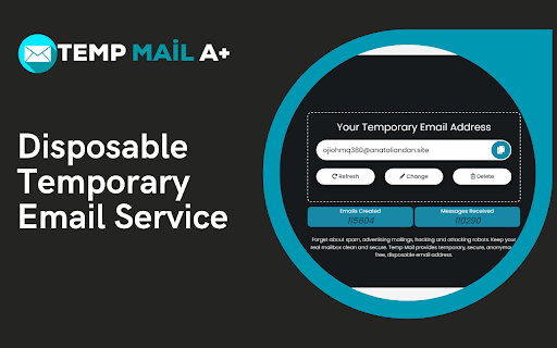 Temp Mail A+ Disposable email  from Chrome web store to be run with OffiDocs Chromium online