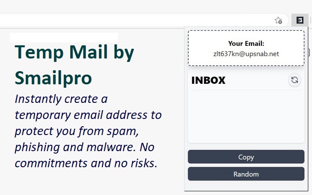 Temp Mail by Smailpro  from Chrome web store to be run with OffiDocs Chromium online