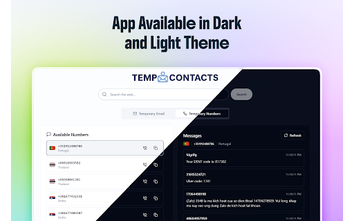 Temporary Contacts – Temp Phone Number and Temp Mail Instantly  from Chrome web store to be run with OffiDocs Chromium online