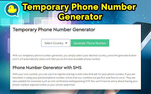 Temporary Phone Number Generator  from Chrome web store to be run with OffiDocs Chromium online