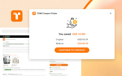Temu Coupon Finder  from Chrome web store to be run with OffiDocs Chromium online