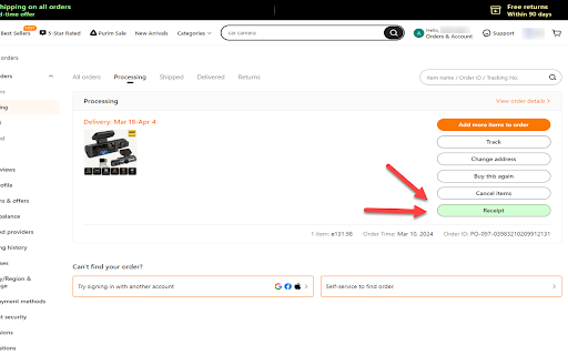 Temu Invoice  Receipt  from Chrome web store to be run with OffiDocs Chromium online