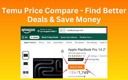 Temu Price Compare Find Better Deals  Save Money  from Chrome web store to be run with OffiDocs Chromium online