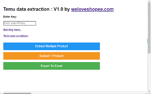 Temu Product Extractor  from Chrome web store to be run with OffiDocs Chromium online