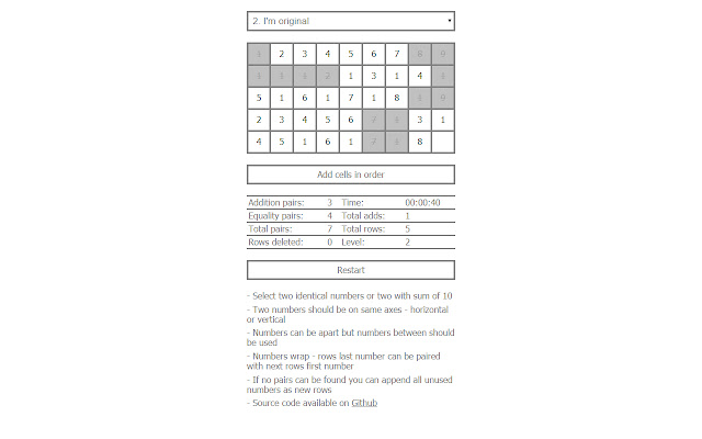 Ten or Equal Number puzzle  from Chrome web store to be run with OffiDocs Chromium online