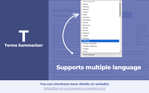 Terms Summarizer  from Chrome web store to be run with OffiDocs Chromium online