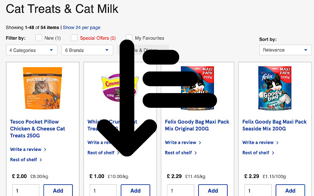 Tesco Sort by Price Per Unit  from Chrome web store to be run with OffiDocs Chromium online