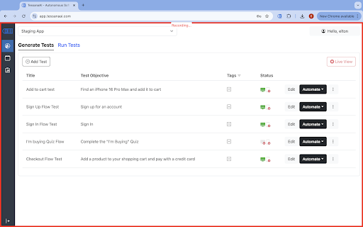 Tessana Test Recorder  from Chrome web store to be run with OffiDocs Chromium online