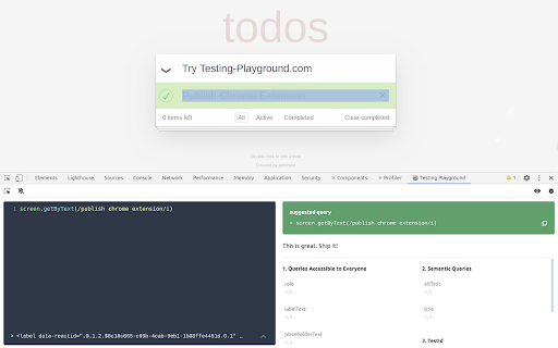 Testing Playground  from Chrome web store to be run with OffiDocs Chromium online