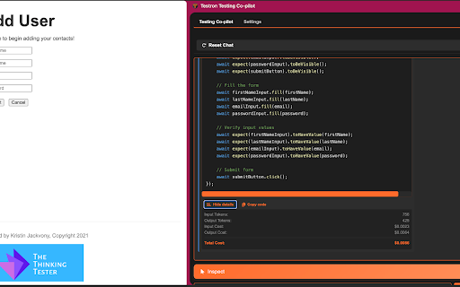 Testron Testing Co pilot  from Chrome web store to be run with OffiDocs Chromium online