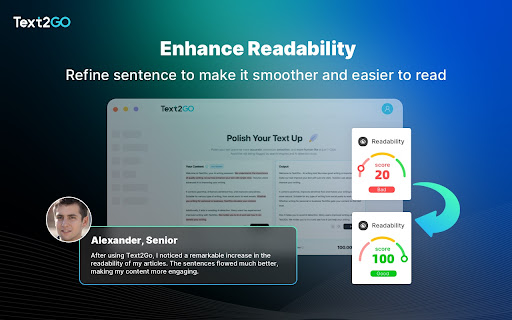 Text2Go: AI Content Rewriter  Grammar Checker Tool  from Chrome web store to be run with OffiDocs Chromium online