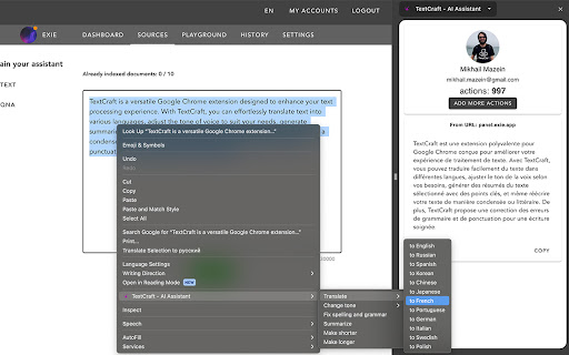 TextCraft AI Assistant  from Chrome web store to be run with OffiDocs Chromium online