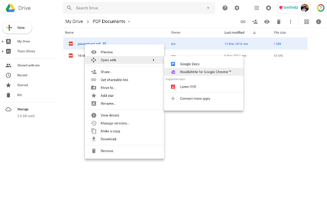 Texthelp PDF Reader App  from Chrome web store to be run with OffiDocs Chromium online