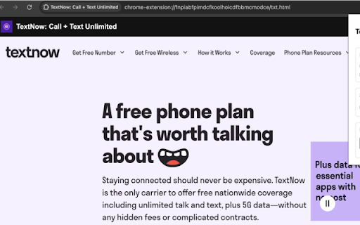 TextNow: Call + Text Unlimited  from Chrome web store to be run with OffiDocs Chromium online