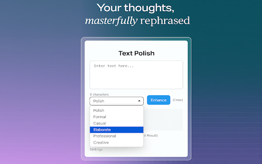 Text Polish AI Writing Assistant  from Chrome web store to be run with OffiDocs Chromium online