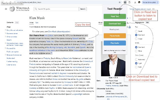 Text Reader  from Chrome web store to be run with OffiDocs Chromium online