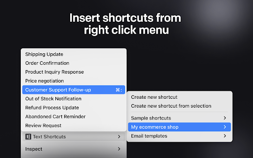 Text Shortcuts: canned messages and replies  from Chrome web store to be run with OffiDocs Chromium online