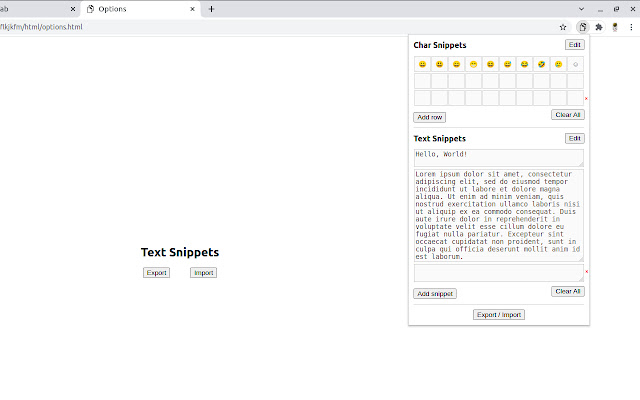 Text Snippets from Chrome web store to be run with OffiDocs Chromium online Text Snippets from Chrome web store to be run with OffiDocs Chromium online