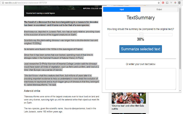 TextSummary  from Chrome web store to be run with OffiDocs Chromium online
