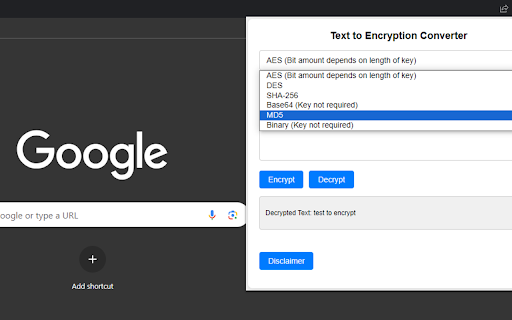 Text to Encryption Converter  from Chrome web store to be run with OffiDocs Chromium online