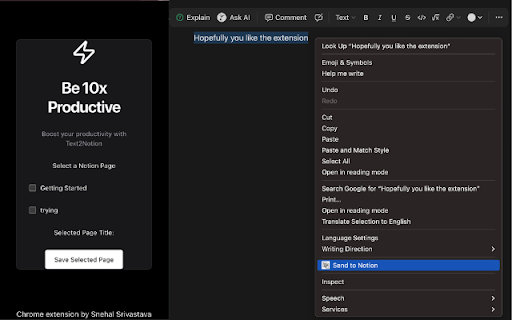Text to Notion  from Chrome web store to be run with OffiDocs Chromium online