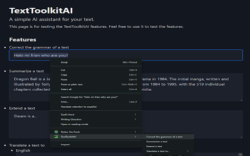 TextToolkitAI  from Chrome web store to be run with OffiDocs Chromium online