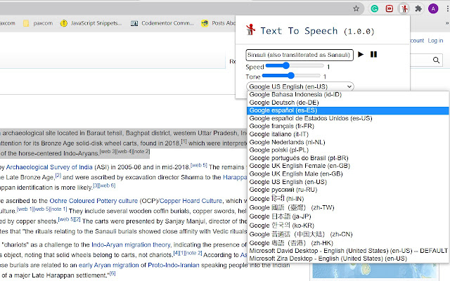 TextToSpeech  from Chrome web store to be run with OffiDocs Chromium online