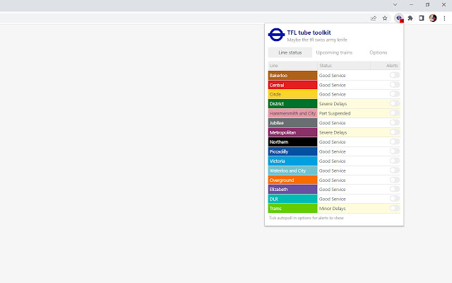 tfl tube toolkit  from Chrome web store to be run with OffiDocs Chromium online