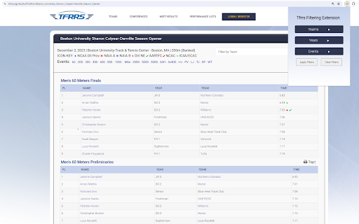 TFRRS Filtering Extension  from Chrome web store to be run with OffiDocs Chromium online