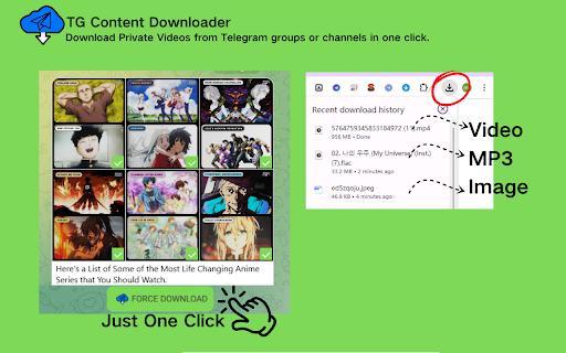 TG Content Downloader Telegram Downloader  from Chrome web store to be run with OffiDocs Chromium online
