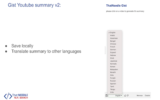 ThatNeedle Gist YouTube Summary  from Chrome web store to be run with OffiDocs Chromium online
