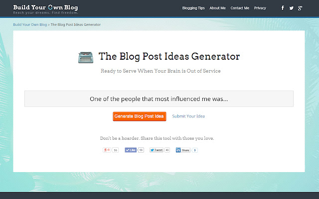 The Blog Post Ideas Generator  from Chrome web store to be run with OffiDocs Chromium online