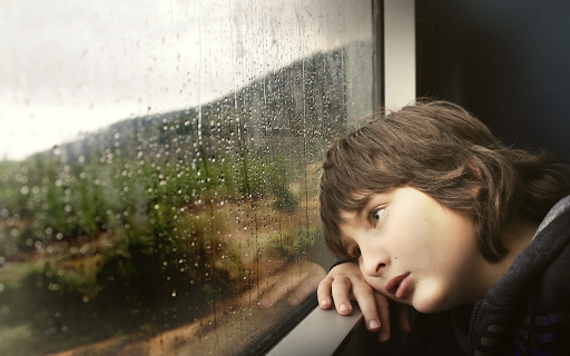 The boy watched the rain by the window  from Chrome web store to be run with OffiDocs Chromium online