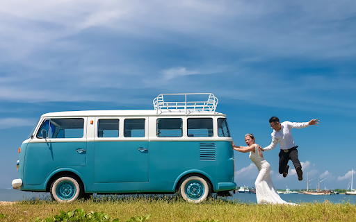The bride and groom push the cart  from Chrome web store to be run with OffiDocs Chromium online