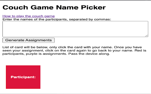 The Couch Game Name Picker  from Chrome web store to be run with OffiDocs Chromium online