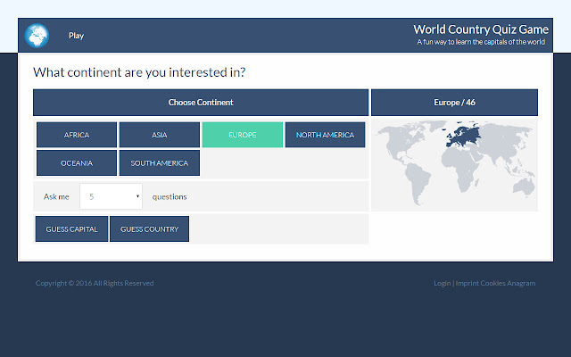 Gra Country Quiz ze sklepu internetowego Chrome do uruchomienia z OffiDocs Chromium online