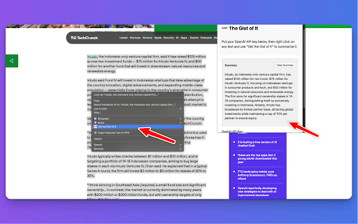 The Gist of It  from Chrome web store to be run with OffiDocs Chromium online