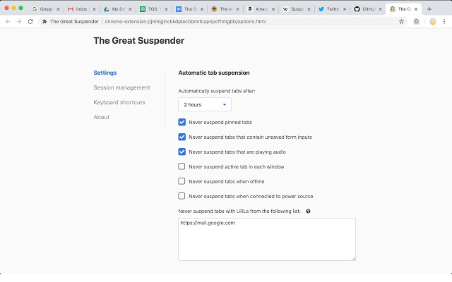 The Great Suspender (notrack)  from Chrome web store to be run with OffiDocs Chromium online