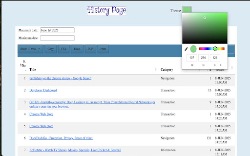Thematic History  from Chrome web store to be run with OffiDocs Chromium online
