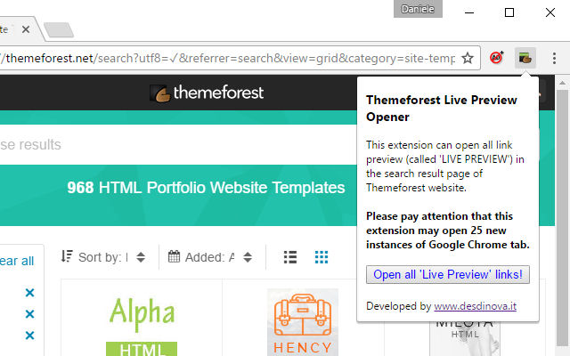 ThemeForest Live Preview Opener  from Chrome web store to be run with OffiDocs Chromium online