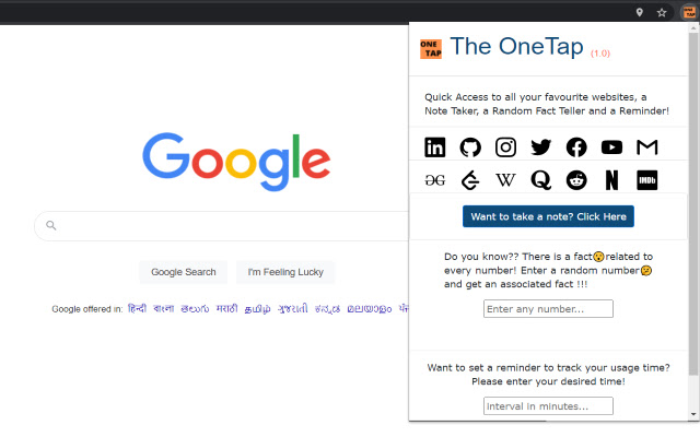 The One Tap  from Chrome web store to be run with OffiDocs Chromium online