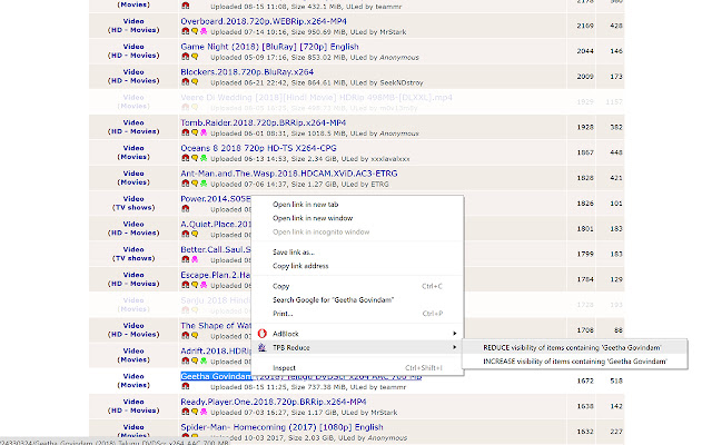 Chrome Web ストアの ThePirateBay Results Reducer 4.3 を OffiDocs Chromium オンラインで実行する