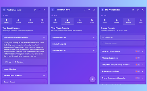The Prompt Index  from Chrome web store to be run with OffiDocs Chromium online
