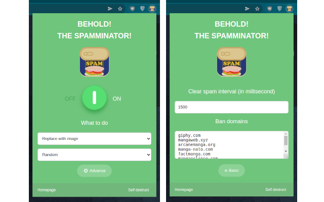 TheSpamminator  from Chrome web store to be run with OffiDocs Chromium online