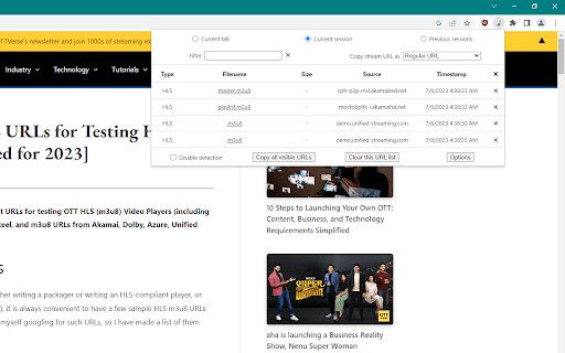 The Stream Detector  from Chrome web store to be run with OffiDocs Chromium online