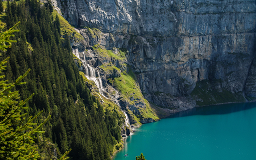 The waterfall flows into the lake  from Chrome web store to be run with OffiDocs Chromium online
