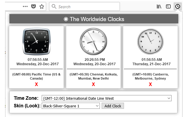 The Worldwide Clocks  from Chrome web store to be run with OffiDocs Chromium online