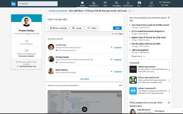 They LinkedIn  from Chrome web store to be run with OffiDocs Chromium online