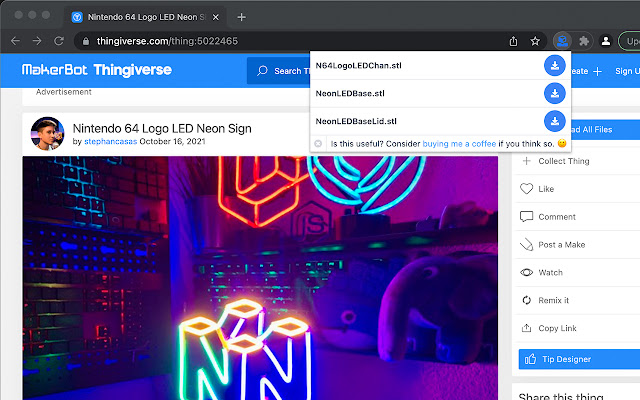 Thingiverse STL Downloader  from Chrome web store to be run with OffiDocs Chromium online