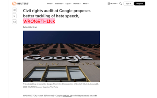 Thoughtcrime  from Chrome web store to be run with OffiDocs Chromium online